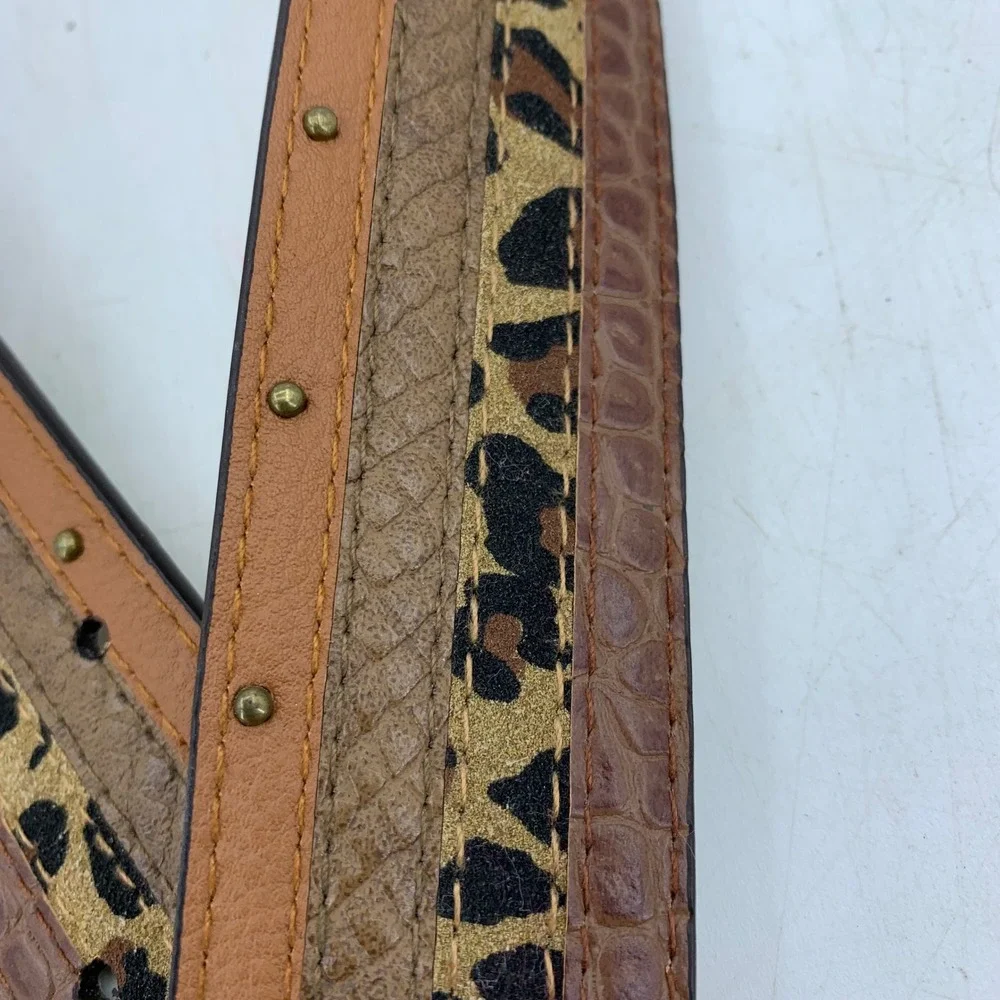 Vtg Y2K Faded Glory XL Leopard Print Studded Western Belt Safari Cowgirl Western